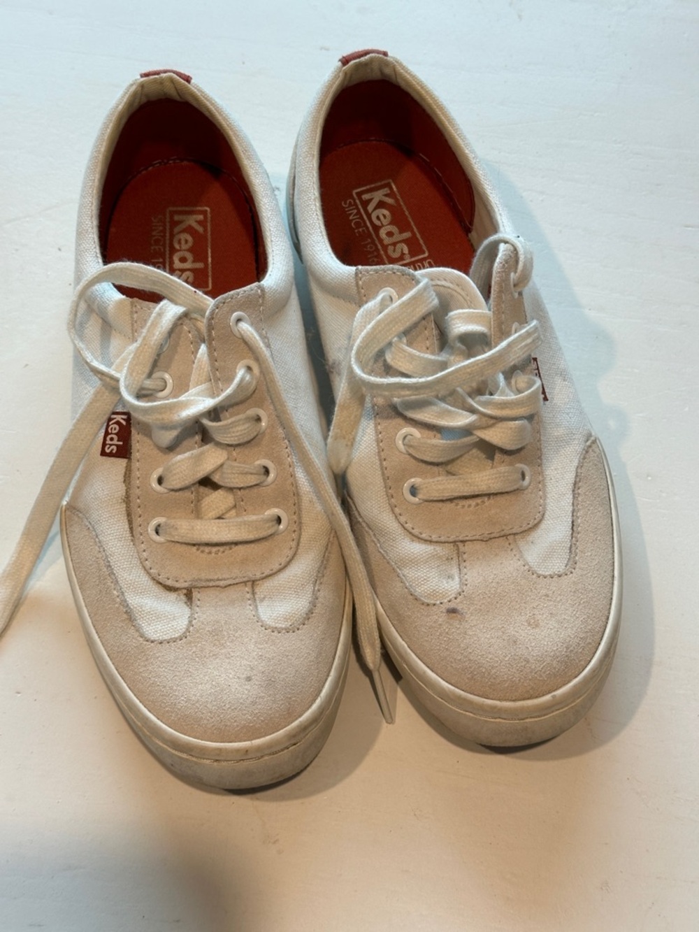 Keds Off White Canvas Suede‎ Low Top Sneakers Lace Up Casual Everyday Shoes 7